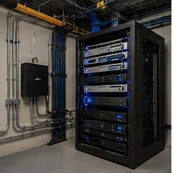 Commercial network cabinet with conduit and cable management — Evotech IT, Houston