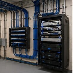 Commercial network cabinet with conduit and cable management — Evotech IT, Houston