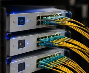 Fiber network rack with single-mode cabling by Evotech IT, Houston