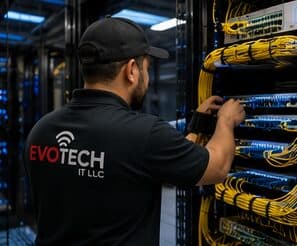 Fiber optic cabling and patch panel installation by Evotech IT LLC, Houston TX