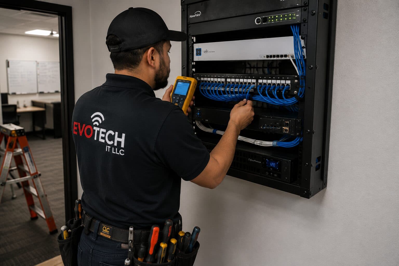 Network cable testing and certification by EVOTECH IT LLC, Houston area.