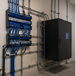 Commercial network cabinet with conduit and cable management — Evotech IT, Houston