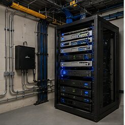 Commercial network cabinet with conduit and cable management — Evotech IT, Houston