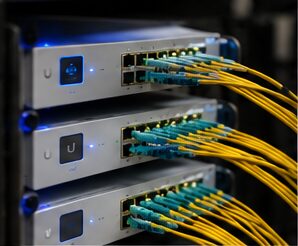 Fiber network rack with single-mode cabling by Evotech IT, Houston