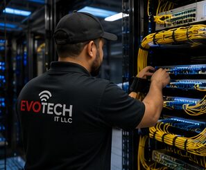Fiber optic cabling and patch panel installation by Evotech IT LLC, Houston TX