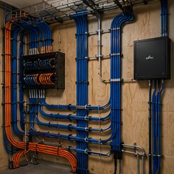 IT server rack with dressed network cabling installed by Evotech IT LLC