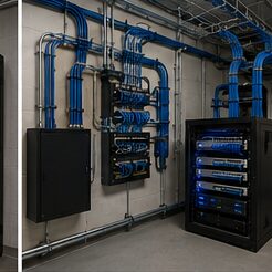 Organized network equipment cabinet and low-voltage cabling — Evotech IT LLC, Houston