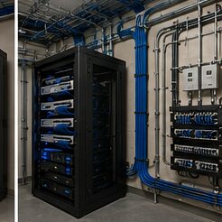 Organized network equipment cabinet and low-voltage cabling — Evotech IT LLC, Houston